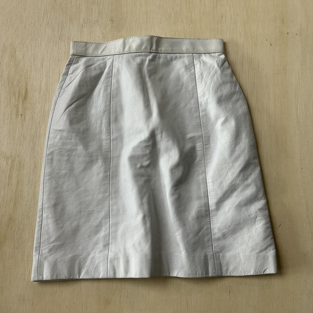 Vintage I.O.U. Skirt Women 3/4 White Genuine Leather A-Line Short Lined Zip Back